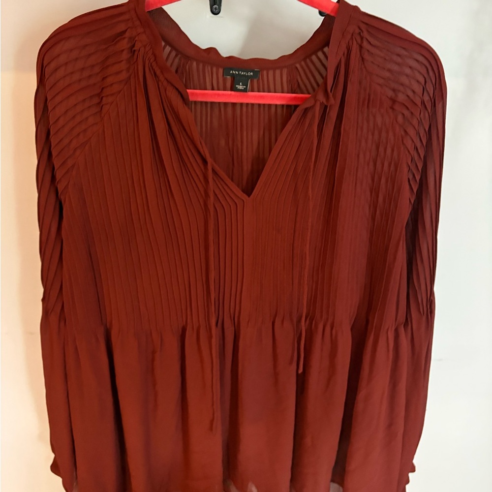 Ann Taylor Terracotta Pleated Blouse